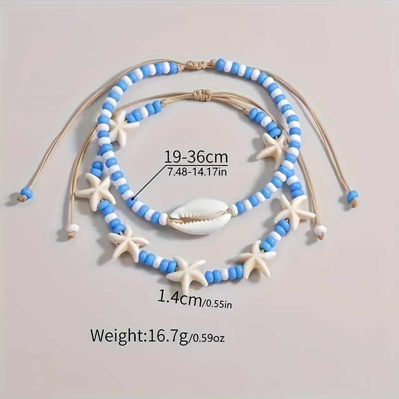 Nautical Beaded Anklet Set Glass Beads Round Spacer Stackable Foot Jewelry